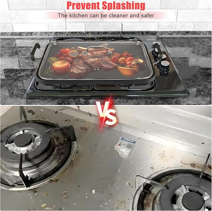 Vayepro 2-Burner Griddle Pan with Glass Lid - Nonstick Stovetop Griddle for Gas, Glass Stove Top - Aluminum Camping Grill Pan for Pancakes, Eggs, Breakfast