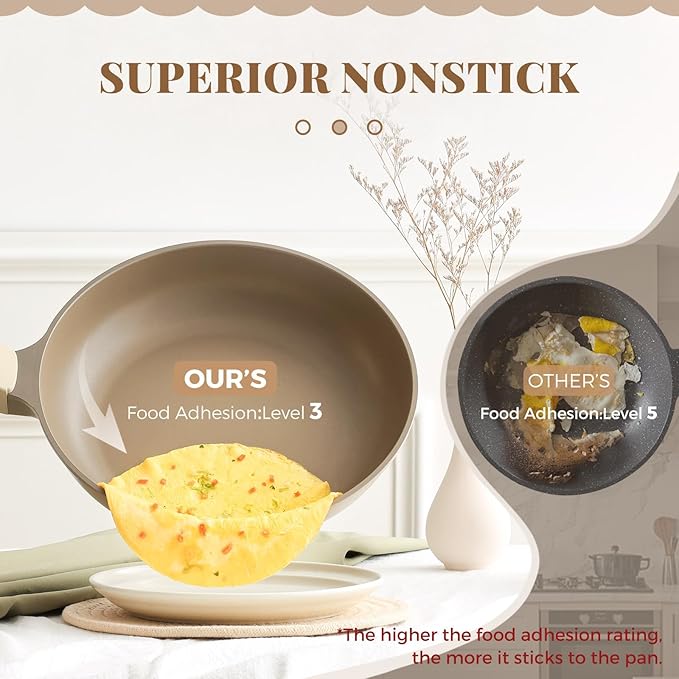 PRICUSIS Nonstick Pots and Pans Set, 9 Pieces Cookware, Omelete/Egg Skillet, Healthy Nonstick Frying Pan, PFOA Free, Induction Compatible, Honey Blush