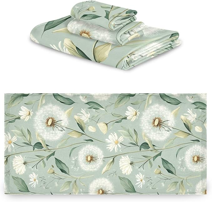 Sage Green Dandelion722 Decorative Towels for Bathroom Bath Towel Sets Absorbent Microfiber Fancy Beach Towels Bathroom Towel Washcloth Sets