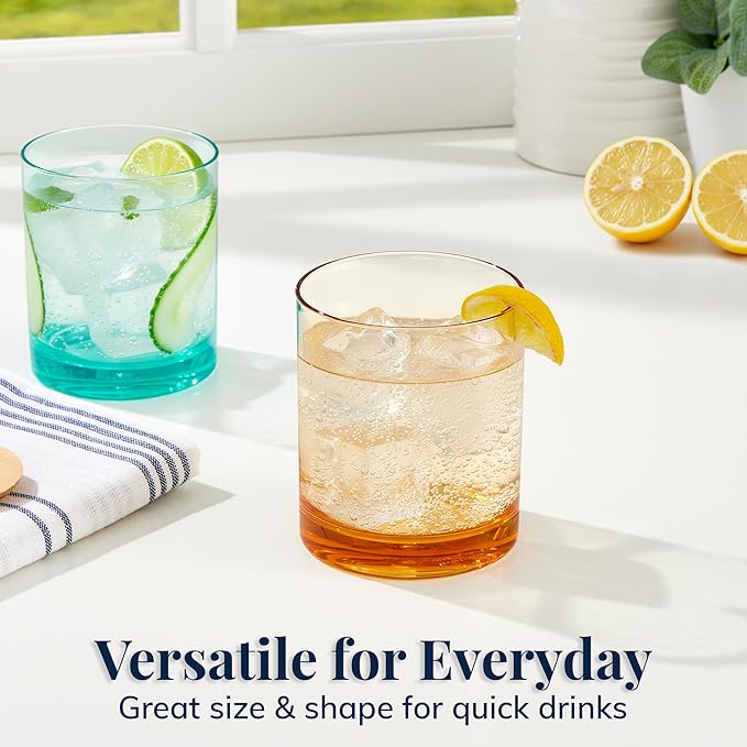 US Acrylic Classic Plastic Reusable Drinking Glasses (Set of 6) 12oz Rocks Cups Assorted Colors | BPA-Free Tumblers, Made in USA | Top-Rack Dishwasher Safe