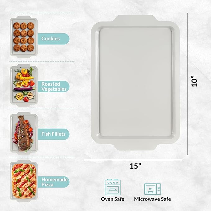 Nonstick Ceramic Jelly Roll Pan, 15 x 10 Inches - PTFE & PFOA Free Baking Pan Perfect for Every Kitchen - Multipurpose Cookie Sheet for Baking, Roasting, and More