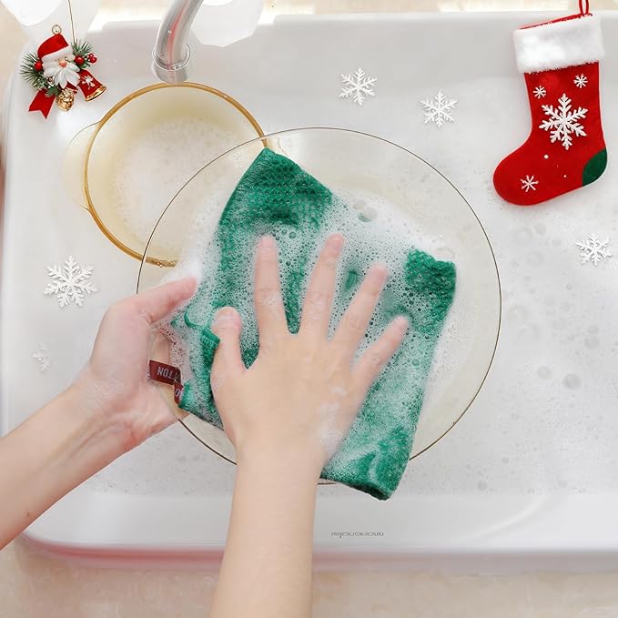 Homaxy 100% Cotton Waffle Weave Kitchen Dish Cloths, Ultra Soft Absorbent Quick Drying Dish Towels, 12 x 12 Inches, 12-Pack, Dark Green