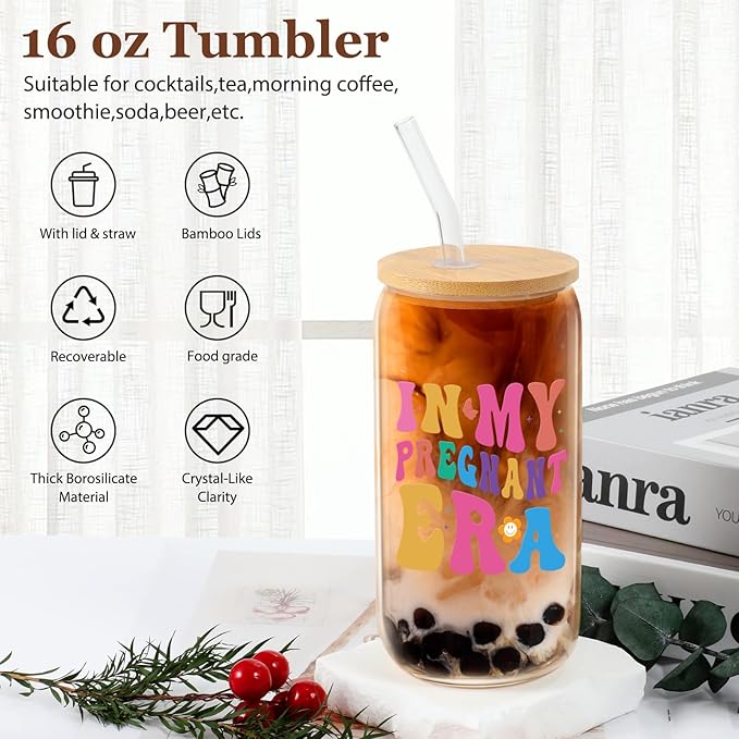 Gifts For New Mom, Pregnancy Era Gift, Christmas Mother's Day Gift, Postpartum Gifts, Expecting After Birth 16 Oz In My Pregnancy Era Coffee Glass