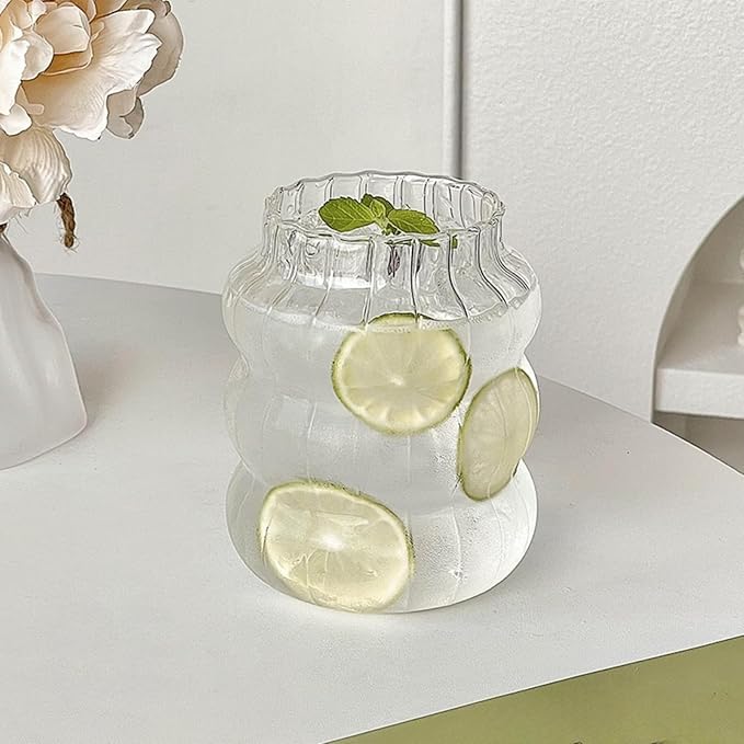 Ribbed Glass Cup 22 Oz Vintage Drinking Glassware Creative Ripple Glasses for Iced Coffee Juice Beverage Milk Cocktail Cute Wavy Glass Cups