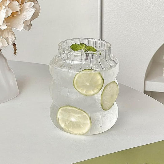 Ribbed Glass Cup 22 Oz Vintage Drinking Glassware Creative Ripple Glasses for Iced Coffee Juice Beverage Milk Cocktail Cute Wavy Glass Cups