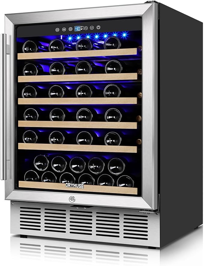 24 Inch Wine Fridge, 54 Bottle Wine Cooler Refrigerator with Stainless Steel Glass Door, LED Display, Upgraded Compressor, Built-In or Freestanding for Home Bar Kitchen
