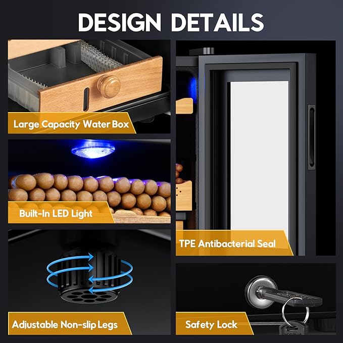 Tylza Cigar Humidor Cabinet 70L, Temp & Humidity Control Electric Humidors for Cigars, 486 Cigars, Digital Hygrometer, Safety Lock, Cigar Humidors with Cedar Wood Drawer Shelves, Cigar Gifts for Men