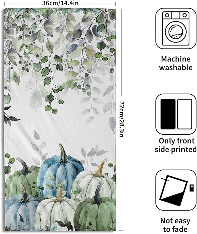 Imiss Autumn Leaves Hand Towels 14.4 x 28.3 Inch Set of 2 Blue Pumpkin Fall Thanksgiving Bathroom Towel Soft Absorbent Tea Towel Drying Baking Towels for Kitchen Hotel Spa Gym