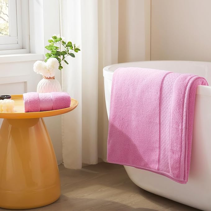 COZYART Pink Bath Towel Set 6 Piece, 2 Bath Towels 2 Hand Towels 2 Washcloths, Luxury 100% Turkish Cotton 650GSM Hotel Quality, Soft, Absorbent, Towel Sets for Bathroom