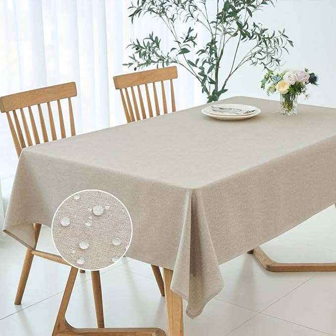 maxmill Square Tablecloth Linen Texture Stain Resistant Waterproof Wrinkle Resistant Washable Soft Table Cloth, Decorative Fabric Table Cover for Dining Room Dinner and Party, 52 x 52 Inch, Linen