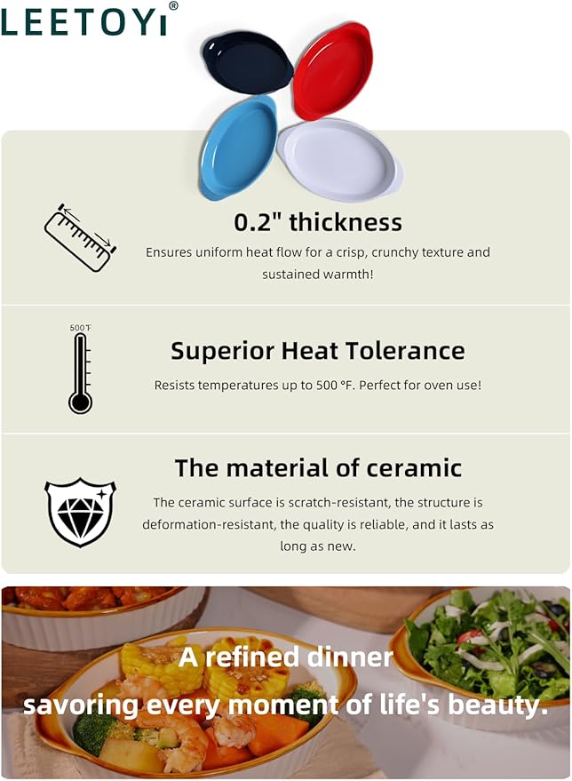 LEETOYI Porcelain 9x13 Large Oval Au Gratin Pans,Baking Dish for Servings, Bakeware with Double Handle for Kitchen and Home, White