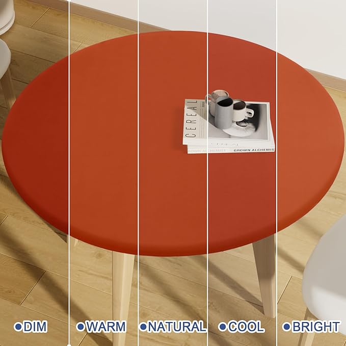 Round Spandex Thanksgiving Tablecloth, Elastic Fitted Waterproof Tablecloths for 18"-24" Tables, Stretch Washable Picnic Table Cover for Camping, Dining, Indoor and Outdoor, Rust