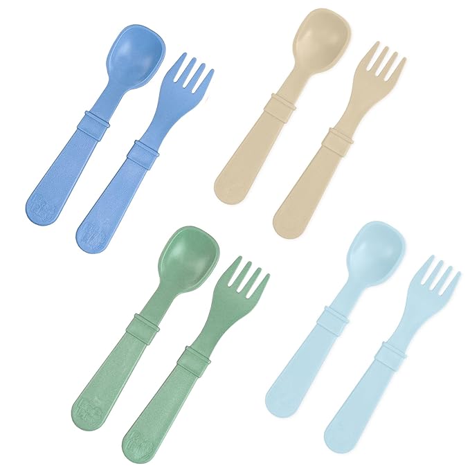 Re-Play Toddler Forks and Spoons Set - 4x4 Utensils Set for Kids - Dishwasher and Microwave Safe - Made in USA - Pack of 8-5.8" x 1.2" x 0.2" - Meadow