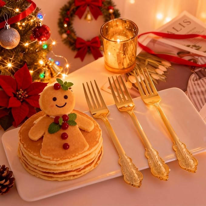 Ciaell 200PCS Gold Plastic Forks - Heavy Duty Plastic Forks - 7.48 Inch Heavyweight Gold Forks - Disposable Dessert Forks Perfect for Parties & Weddings & Dinners