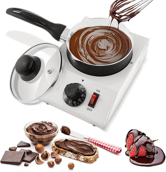 WICHEMI Chocolate Melting Pot Chocolate Tempering Machine Commercial Electric Chocolate Melter Fondue Pot for Chocolate, Butter, Cheese, Cream, Candy, Milk, Coffee, Desserts (Single Pot)