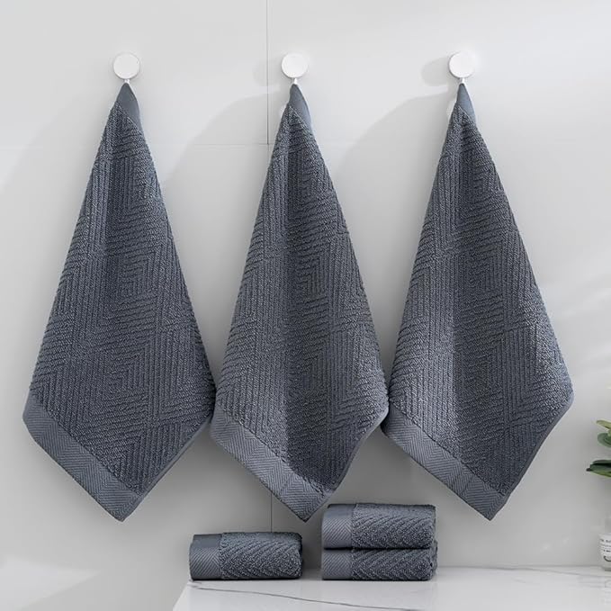 sense gnosis Grey Herringbone Washcloth Set of 6 Premium 100% Cotton Striped Weave Ultra Soft Highly Absorbent Washclothes for Kitchen Home Bathroom 13 X 13 Inch