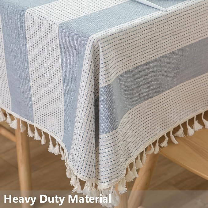 TruDelve Cloth Tablecloths Blue and White Striped Rectangular Tablecloth Oblong Cotton Tablecloths 8 Foot Table Cloths for Rectangle Tables (98"x55", Blue)
