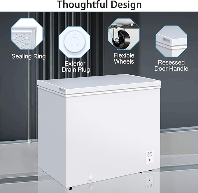 Large Chest Freezer, 9.0 Cu.ft Deep Freezer FreeStanding Top Door Freezer with 8 Adjustable Thermostat (-11.2°F to 10.4°F) and Removable Basket, Universal Wheels, Manual Defrost for Garage, White