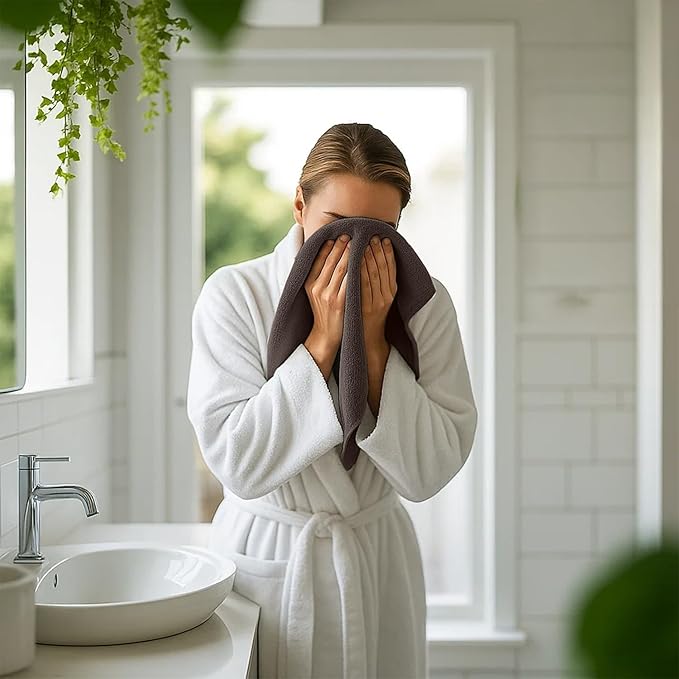 RIVERSIDE 12 Pack Washcloths - 12x12 Inches, 400 GSM, 100% Ring-Spun Cotton - Soft, Absorbent & Durable Face and Body Towels - for Bathroom, Spa, Gym, Makeup Removal & Everyday Use - Brown