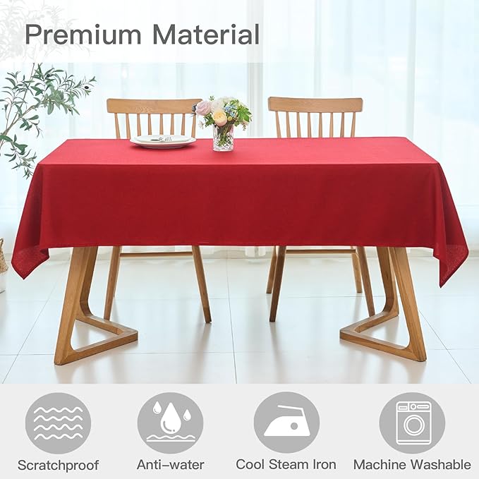 maxmill Slubby Texture Tablecloth Water Resistance Wrinkle Free Spillproof Soft Washable Christmas Dining Room Linen Textured Table Cloth for Party Holiday Dinner, Rectangular 60 x 108 Inch, Red