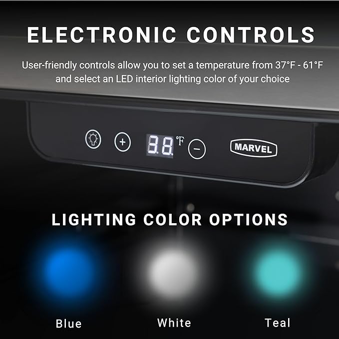 Marvel Northland Collection 15" Undercounter Beverage Center with Glass Door, 2 Adjustable Shelves & 1 Full-Extension Wine Rack, Stores up to 5 Bottles of Wine and 64 12-oz Cans, Indoor/Outdoor Rated