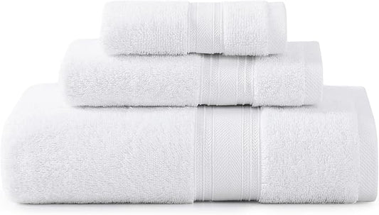LANE LINEN Luxury Bath Towels Set - 3 Piece 100% Cotton Bathroom Towels, Quick Dry, Extra Aborbent, Super Soft Towels Set 1 Hand Towel, 1 Wash Cloths, 1 Bath Towel, White