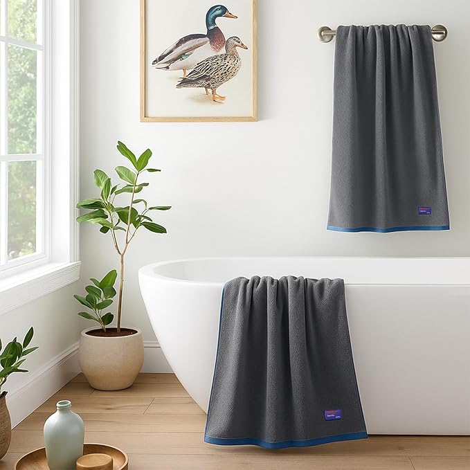 REDKISS 6 Pack Cotton Towel Set with Luxury Embellished Border, 600 GSM Ultra Soft & Highly Absorbent Bath Towels Set with 2 Bath, 2 Hand, 2 Washcloths for Bathroom, Gym, Spa, Hotel, Light Grey