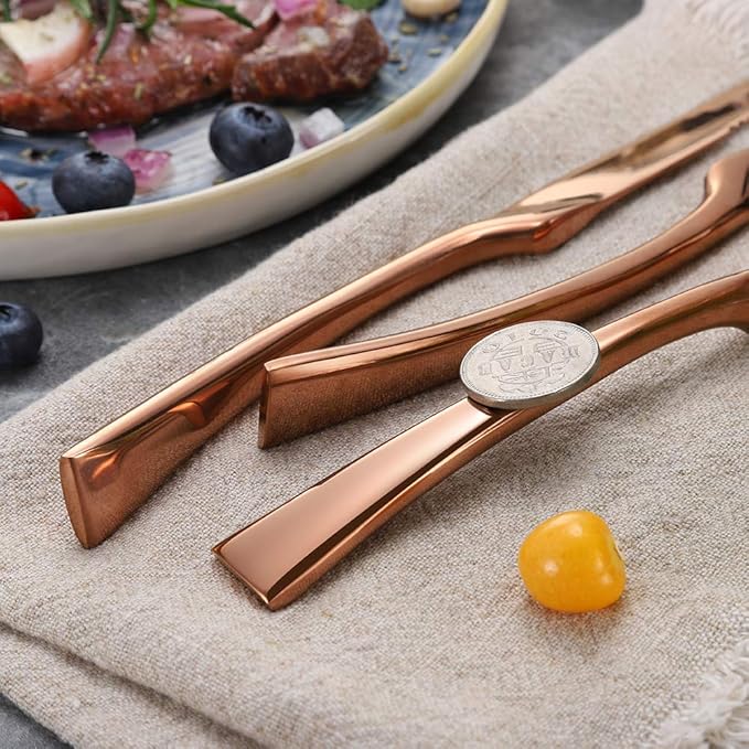 Lemeya Stainless Steel Rose Gold Steak Knives Set of 6,Forge Steak Knife,Serrated Steak Knives Set,6 Piece Heavy Steak Knives-10 inch,Mirror Polished,Dishwasher Safe