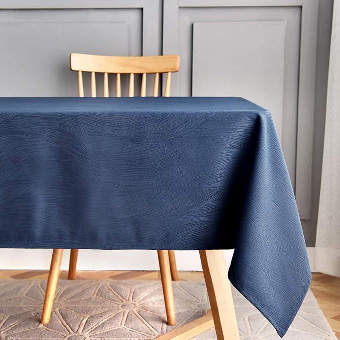 maxmill Jacquard Tablecloth Swirl Design Water Resistance Antiwrinkle Heavy Weight Soft Table Cloth for Buffet Banquet Parties Event Holiday Dinner Square 60 x 60 Inch Navy Blue