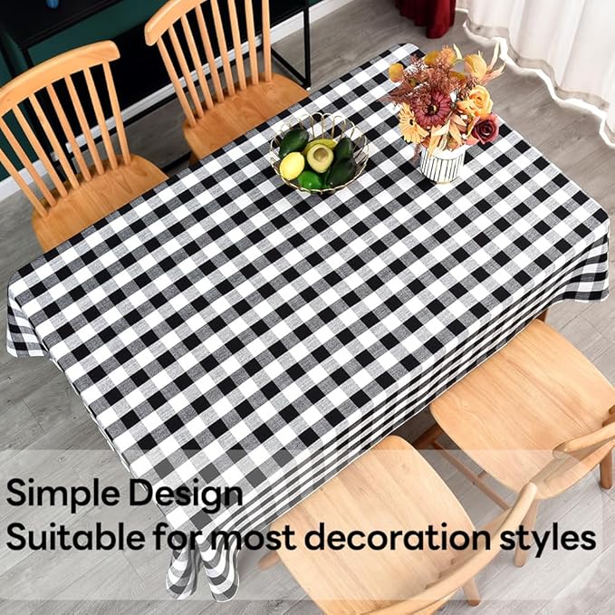 Gingham Tablecloth Rectangle Table Cloth Heavy Duty Cotton Checkered Table Cover for Spring Picnic Kitchen Dining(C-Black, 52x98 inch)