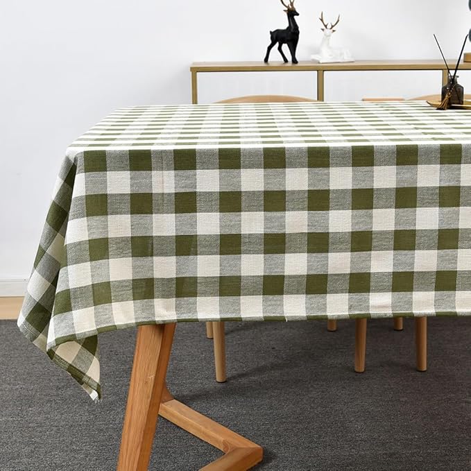 Gingham Tablecloth Rectangle Table Cloth Heavy Duty Cotton Checkered Table Cover for Spring Picnic Kitchen Dining(C-Sage Green, 52x86 inch)