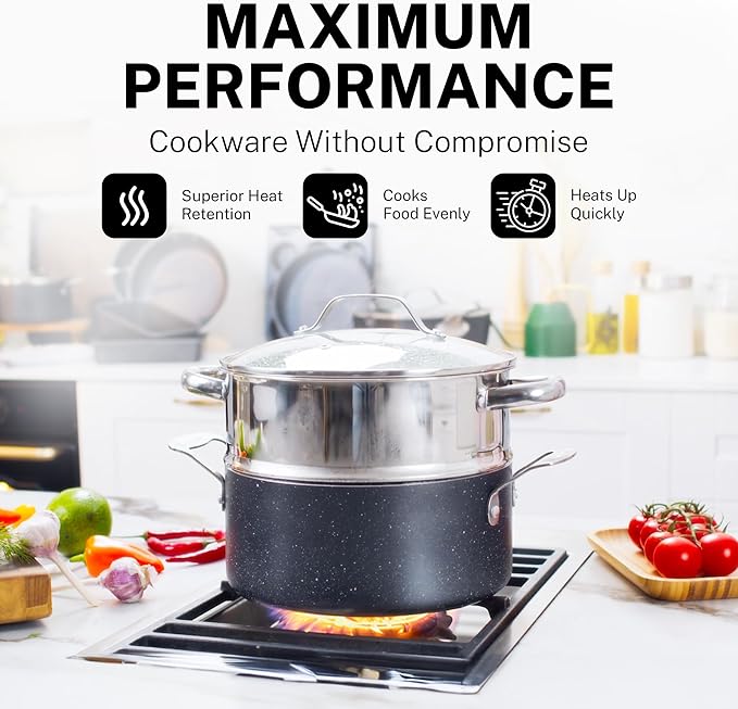 GRANITESTONE 20 Pc Complete Pots and Pans Set Non Stick Cookware Set with Saute Pan, Bakeware, Steamer, Cooking Utensils, Made Without PFOA PFOS, Oven and Dishwasher Safe