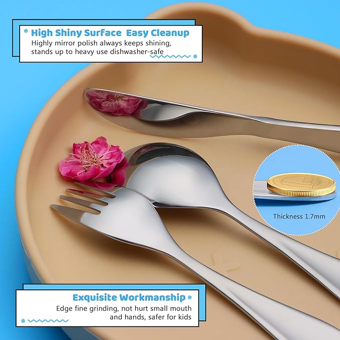 6 Piece Kids Silverware Set, EIUBUIE 18/10 Stainless Steel Toddler Utensils, Child and Baby Safe Flatware, Metal Kids Utensil Cutlery Set Includes 2 Toddler Forks and Spoons, 2 Butter Knives