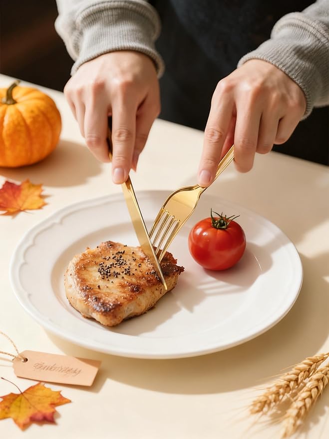 WDF 100 Pcs Gold Plastic Forks Heavy Duty - BPA-FREE, Sturdy&Durable Forks Disposable 7.4inch - Elegant Gold Forks for Dessert, Durable Plastic Cutlery for Thanksgiving Party, Wedding or Daily Using