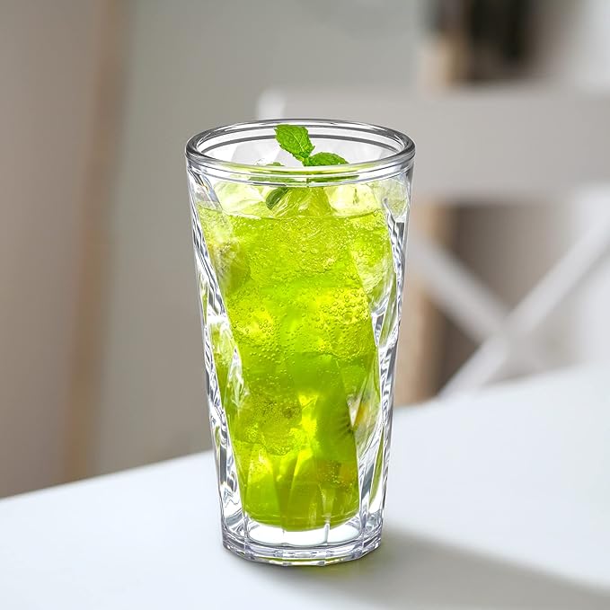 Amazing Abby - Alps - 22-Ounce Insulated Plastic Tumblers (Set of 4), Double-Wall Plastic Drinking Glasses, All-Clear High-Balls, Reusable Cups, BPA-Free, Shatter-Proof, Dishwasher-Safe