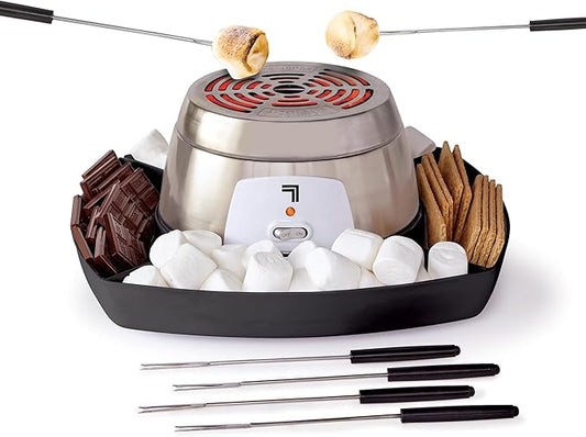 Sharper Image Electric S’mores Maker – 6 Marshmallow Roasting Sticks & Serving Tray Station| Indoor Smores Kit| Kids & Family Party Activity| Kitchen Gadget| Movie Night, Sleepover, Housewarming Gift
