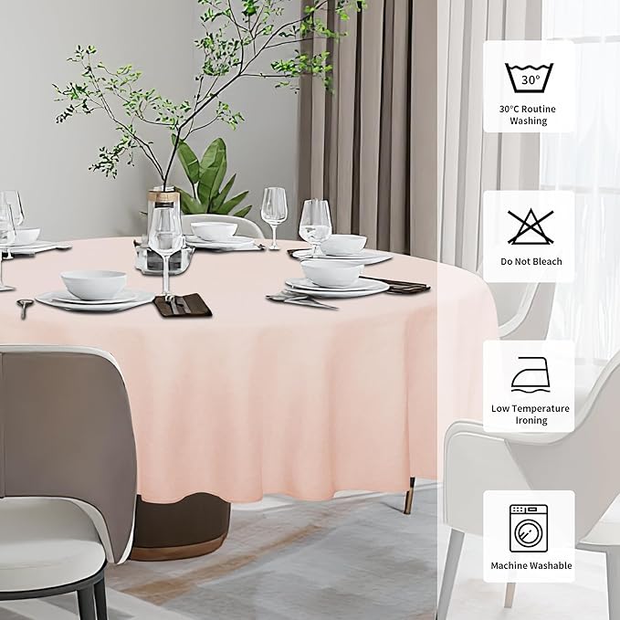 Easy-Going Faux Linen Waterproof Spill-Proof Tablecloth Stain Resistant Round Table Cloth Wrinkle Free Decorative Fabric for Kitchen, Dining, Party, Weddings, Restaurants (70 in-Round, Pink)
