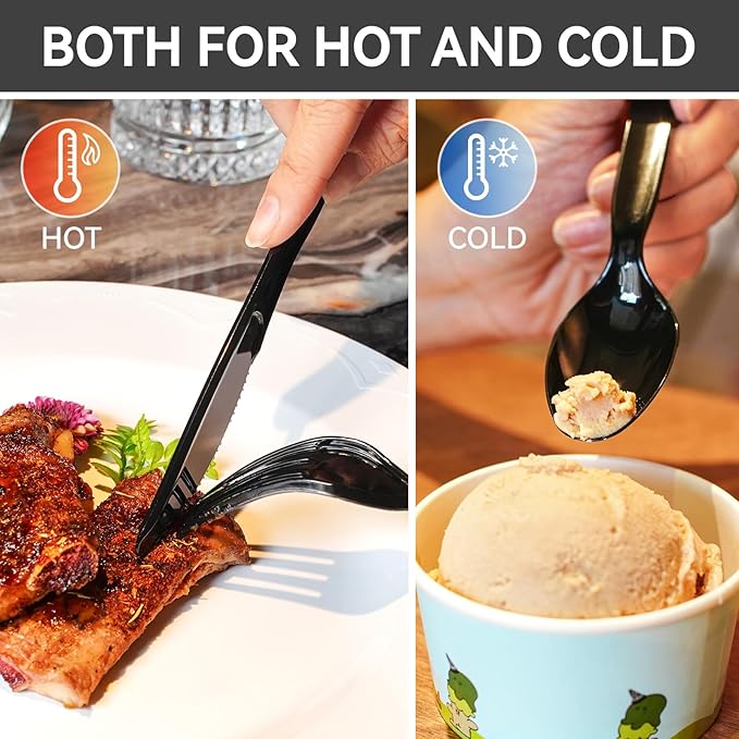 POSATE Disposable Forks, Plastic Forks, Pack of 100, Black, Disposable Utensils for Party Supply