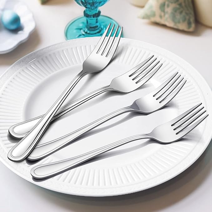 Dinner Forks Set of 12, E-far 7.9 Inch Stainless Steel Forks for Home, Kitchen or Restaurant, Non-toxic & Mirror Polished, Easy to Clean & Dishwasher Safe
