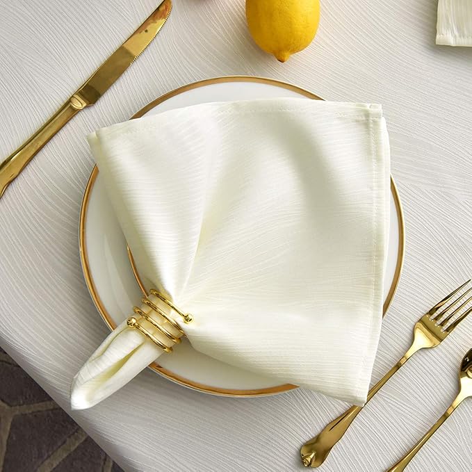 maxmill Jacquard Cloth Napkin 20 x 20 Inch Swirl Pattern Solid Washable Polyester Dinner Napkins Set of 4 with Hemmed Edges Great for Family Holiday Dinners Weddings Parties and Banquets Ivory