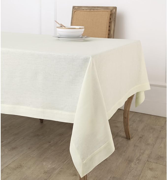 Solino Home Ivory Linen Tablecloth 60 x 132 Inch - 100% Pure Linen Table Cloth for Rectangle Tables - Fete, Machine Washable Tablecloth for Holiday, New Year