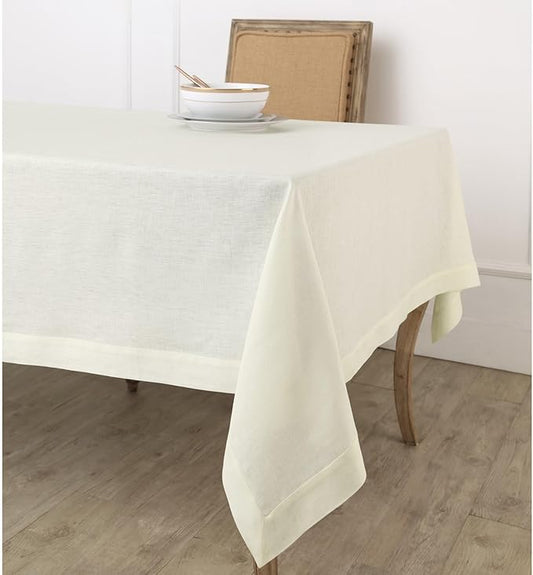 Solino Home Ivory Linen Tablecloth 60 x 144 Inch - 100% Pure Linen Table Cloth for Rectangle Tables - Fete, Machine Washable Tablecloth for Holiday, New Year