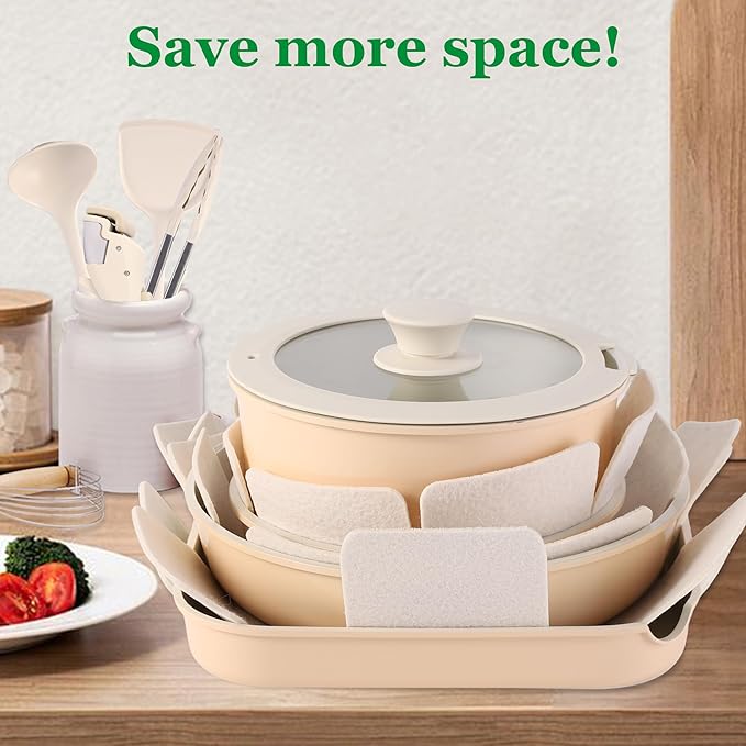 12 PCS Kitchen Cookware Set with Detachable Handle, Pots and Pans Sets Non Stick, Induction Pan Set for RV Cookware,Oven Safe, PFOA Free(Hazelnut)