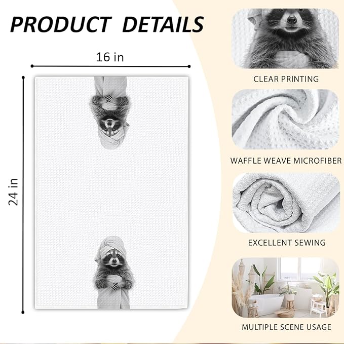 Cute Raccoon Kitchen Towels 1 PCS, Funny Racoon Gifts for Women, Raccoon Decor Hand Towels for Bathroom, Cute Animal, Women, Pet Owners Housewarming-A06