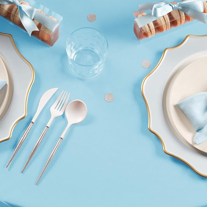 Gee Di Moda Rectangle Tablecloth - 60 x 126 Inch Baby Blue Table Cloth for 8 Foot Rectangle Tables - Heavy Duty Washable Fabric - for Holiday Party, Dinner, Weddings, Baby Shower & Events