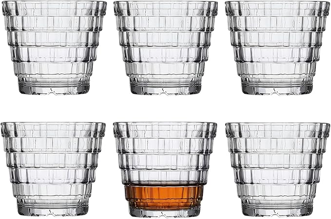 Vintage Drinking Glasses Set of 6, Mojito Glass Cups Stackable Water Tumbler, for Beer, Cocktail, Whiskey, Juice & Mixed Drinks. (8 OZ)
