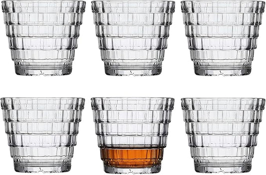 Vintage Drinking Glasses Set of 6, Mojito Glass Cups Stackable Water Tumbler, for Beer, Cocktail, Whiskey, Juice & Mixed Drinks. (8 OZ)