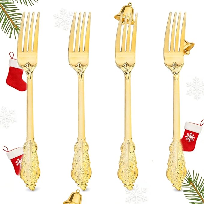 Ciaell 200PCS Gold Plastic Forks - Heavy Duty Plastic Forks - 7.48 Inch Heavyweight Gold Forks - Disposable Dessert Forks Perfect for Parties & Weddings & Dinners
