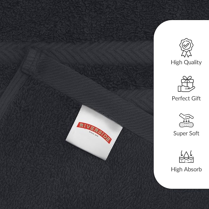 RIVERSIDE Pack of 2 Extra Large Bath Sheets 35 x 70 Inches - 100% Ring Spun Cotton Hotel Quality Oversized Bath Towels - Super Soft, Highly Absorbent & Quicker to Dry - Charcoal