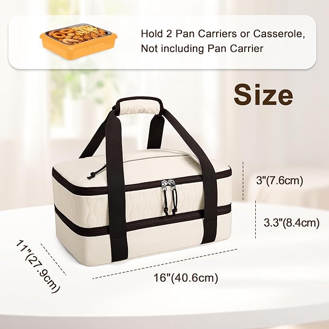 Trunab Insulated Casserole Carrier for Hot or Cold Food, Double Thermal Food Containers, Fit 9x13 Inches Baking Dish Foil Pans, For Picnic Cookouts, Potluck Parties, Beach,Beige (Beige)